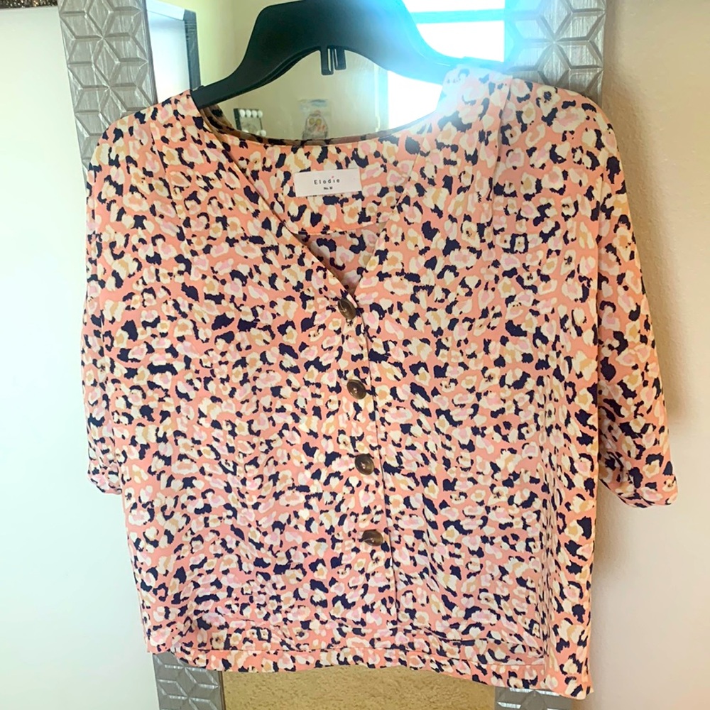 Pink Leopard Print button up shirt